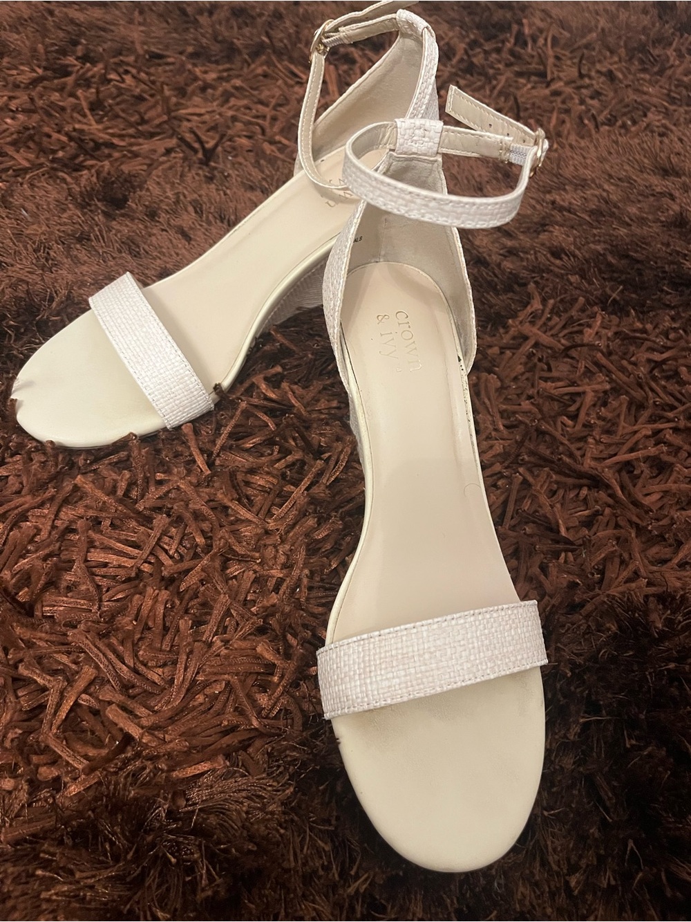 Crown & Ivy White Ankle-Strap Wedge Heels-sz 7.5 M